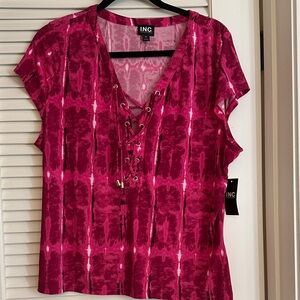 INC International Concepts Fuchsia Lace-Up Blouse